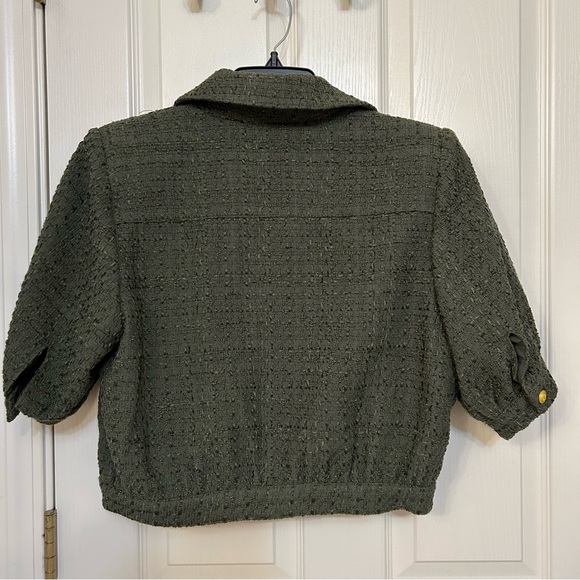 L'Agence Women's Green Cove Short Sleeve Tweed Crop Jacket in Beetle - Picture 11 of 14